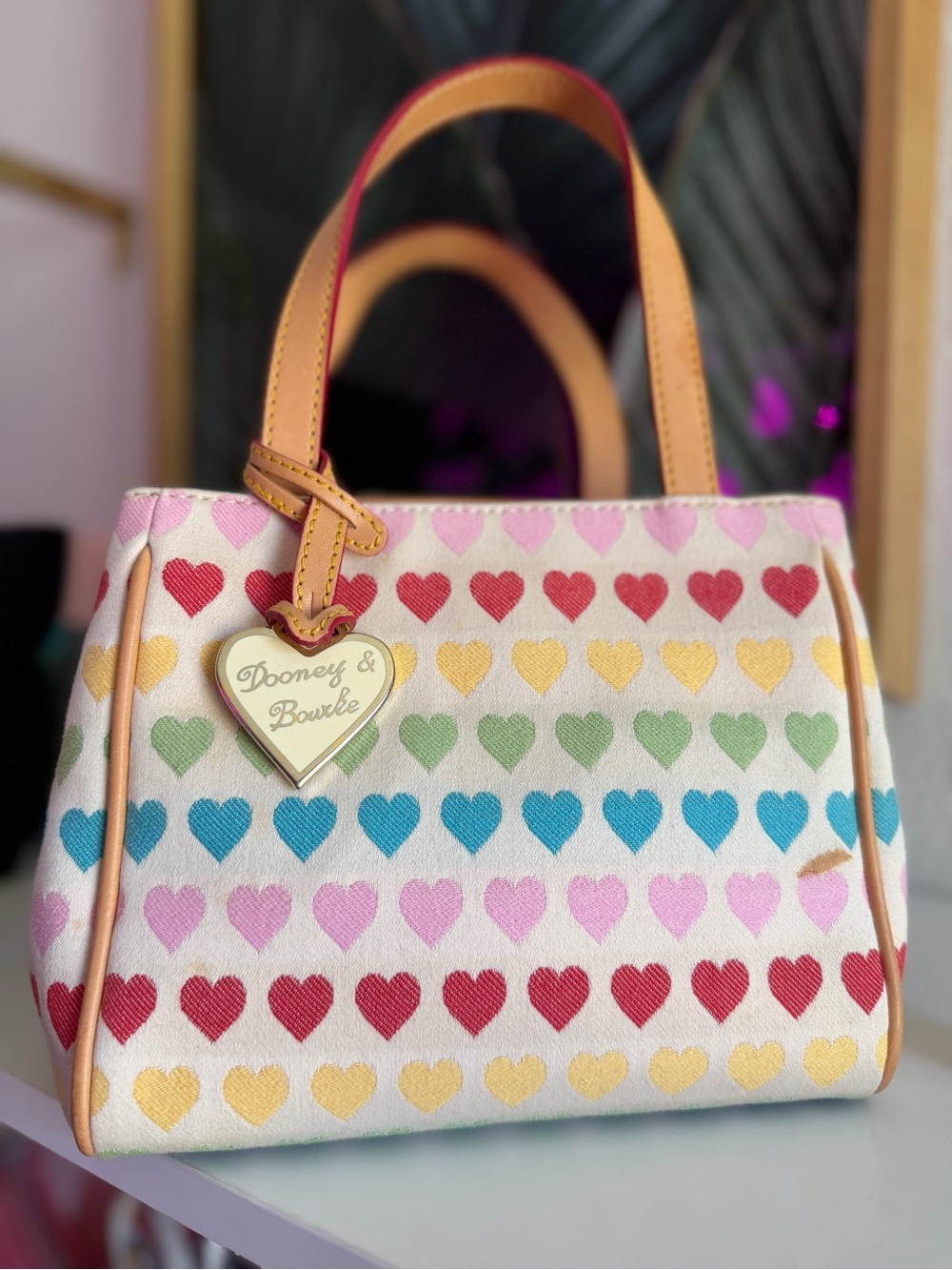 🌈 Dooney & Bourke Rainbow Heart Canvas Tote Bag Y2K Coquette Mini Purse 🌈